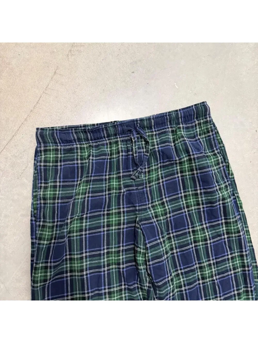 2000s Green and Blue Plaid Fruit of the Loom Men's Pajama Bottoms Sized Large